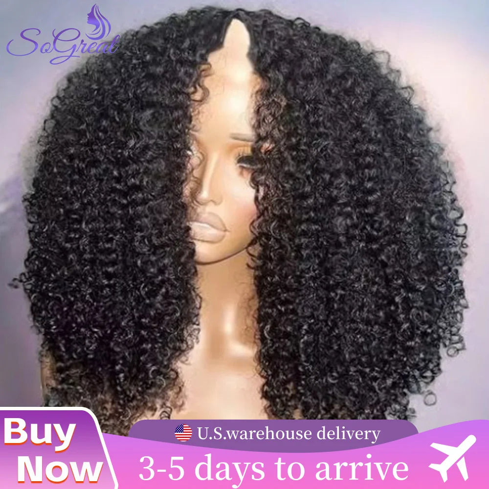 SoGreat 200% Density  Curly Wigs V Part Wig Human Hair Deep Wave Wig Water Wave Human Hair Wig Black Wig Natural Brazilian Hair