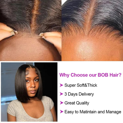 13x4 Glueless Lace Front Wig Human Hair Straight 13x6 HD Transparent Lace Frontal Wigs Short Bob Wig For Women Remy 250% Density