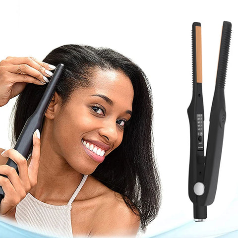 Mini Teddy Wave Hair Straightener Thin Pencil Flat Iron Titanium Professional Salon Hair Curler for Short Hair