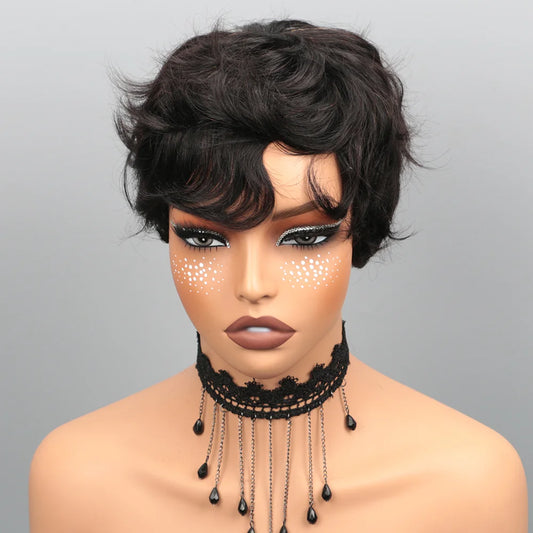Pixie Cut Wig Human Hair Wig for Black Women Short Bob Wig Short Layered Pixie Cut Wigs Glueless Wig with Bangs