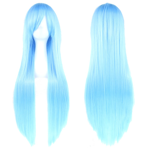 Soowee 80cm Long Synthetic Hair White Purple Cosplay Wigs Party Black Hair Straight Wig Hairpiece for Women