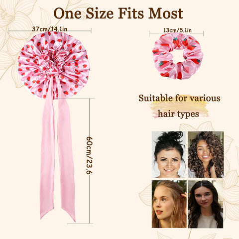 1 Set Silk Bonnet for Sleeping Women, Printing Satin Hair Shower Cap Tie Band Adjustable Straps Head Wrap for Curly Hair