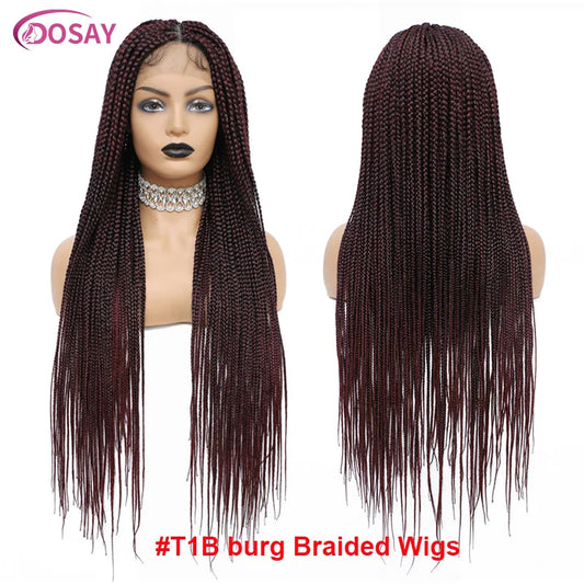 36Inch Synthetic Long Box Braided Wig Full Lace Straight Cornrow Braiding Wig Burgundy Knotless Cornrow Braid Wig With Baby Hair