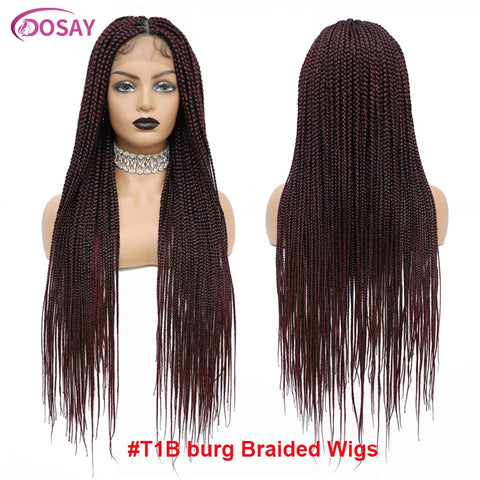 36Inch Synthetic Long Box Braided Wig Full Lace Straight Cornrow Braiding Wig Burgundy Knotless Cornrow Braid Wig With Baby Hair