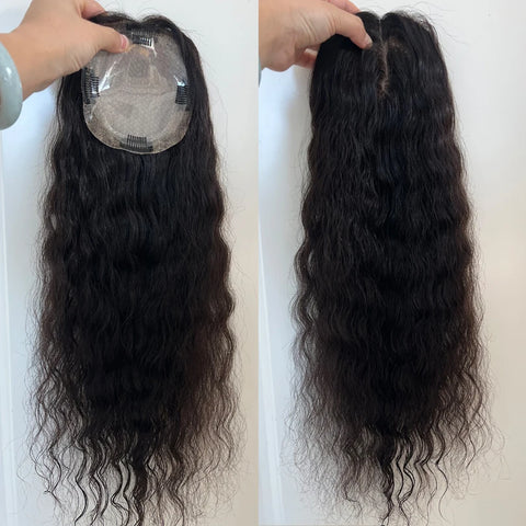 22inch Brown 6x6inch Silk Base Topper For Wome Loose Wave European Virgin Human Hair Topper Breathable Hair Piece