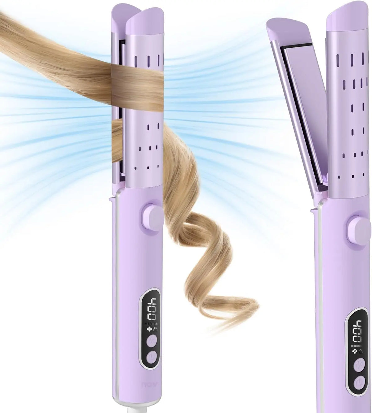 Airflow Curling Iron for Lasting Curls -Ceramic Flat Iron Hair Straightener and Curler 2 in 1, Anti-Scald Curling Wand 1.25 Inch