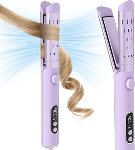 Airflow Curling Iron for Lasting Curls -Ceramic Flat Iron Hair Straightener and Curler 2 in 1, Anti-Scald Curling Wand 1.25 Inch