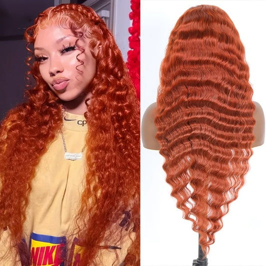 Human Hair Wigs Ginger Deep Wave 13X6 30inch Hd Lace Frontal Wigs Human Hair 220 Density Brazilian Hair Colored Lace Front Wigs
