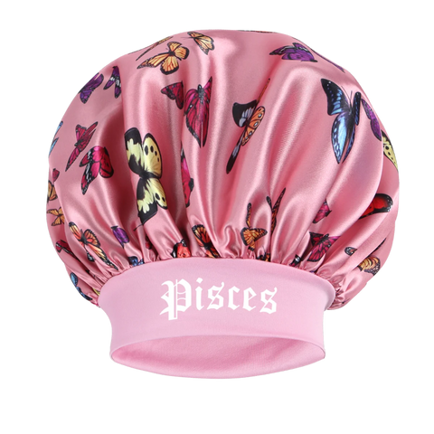 1PC Pink Butterfly Satin Sleep Bonnet & Headband Set - Adjustable Hair Protector for Daily, Makeup & Skincare Constellation