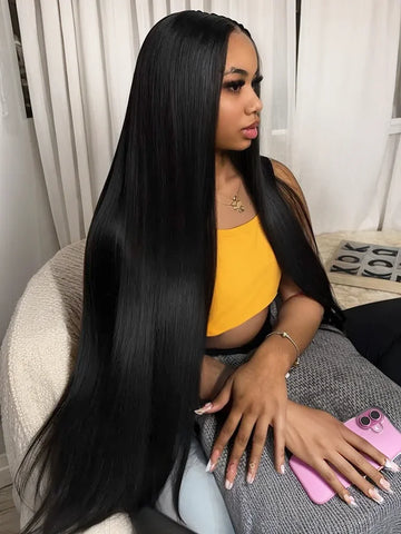 250 Density Straight 13x6 HD Black Lace Frontal Wigs 5x5 Glueless 30 40 Inch 13x4 Lace Front Human Hair Wig Bone Closure Wear Go