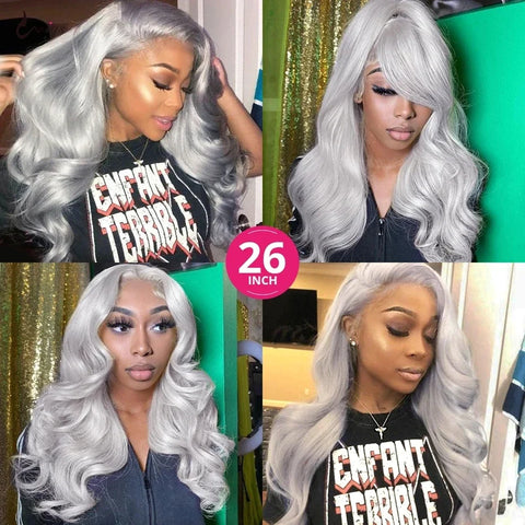 30 Inch Grey Human Hair Wigs Raw Vietnamese Silver Body Wave Lace Front Wigs For Women Gray 13x6 Transparent Lace Frontal Wig