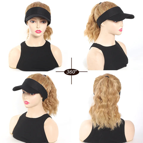 High Temperature Fiber Synthetic Curly Wave Ponytail Wig with Adjustable Buckle Net Baseball Cap - Sporty  for All People