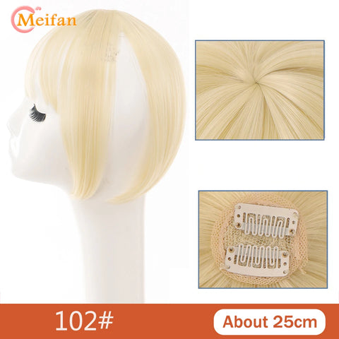 MEIFAN Synthetic Middle Part Topper Hairpiece with Bangs Clip-In Bangs Extension Natural Invisible Clourse Hairpiece for Women