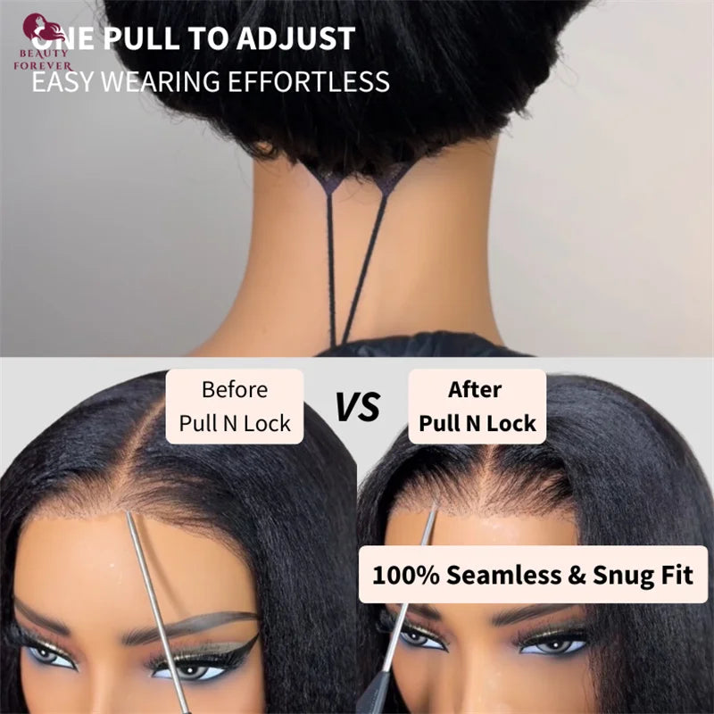Beauty Forever New Drawstring Yaki Straight Glueless Wig Bye Bye Knots Wear and Go Yaki Straight Lace Front Human Hair Wig