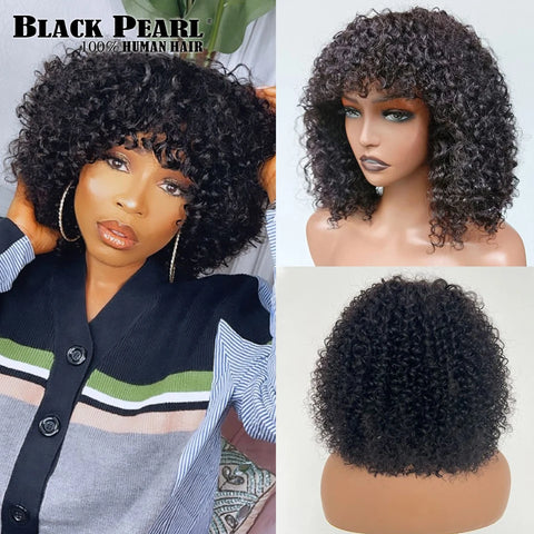 Black Pearl Fringe Wig Human Hair Short Bob Wigs Pixie Wig Human Hair Curly Wig s Cheap Wigs on Clearance Peruca Cabelo Humano