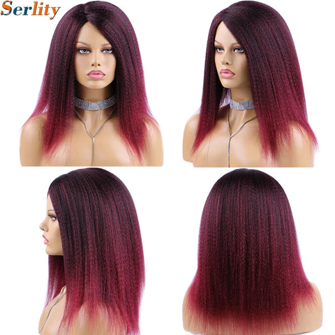 Yaki Kinky Straight Wig for Black Women 14 Inch Hair Natural Hairline Dreadlock Wig Kinky Curly Synthetic Hair Wigs Soft Fluffy