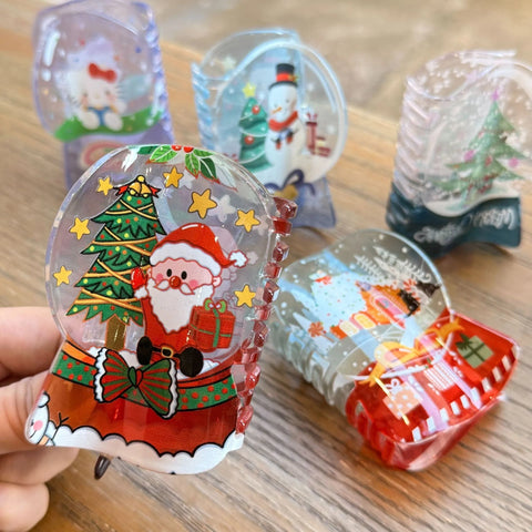 YHJ New Christmas Crystal Ball Hair Claw Clip Cartoon Santa Claus Snowman House Crab Hair Clips Hair Accessories for Women Girls