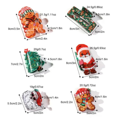 1/2Pcs Acrylic Christmas Hair Claw Clips for Women, Gingerbread Man Design Hair Jaw Clips Hair Accessories Holiday Gift Hair Pin
