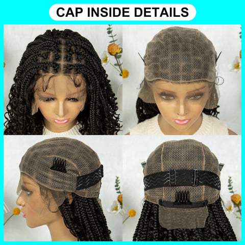 Short Boho Bohemian Box Braids Braided Wig Full Lace Boho Braided Wigs Synthetic Curly Hair with Baby Hair for Black Women