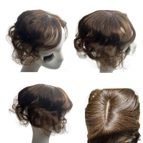 10inch Short Body Wavy Human Hair Toppers for Women Clip In Curly Hairpieces Extensions Increase Hair Volume Mild Brown Non-Remy