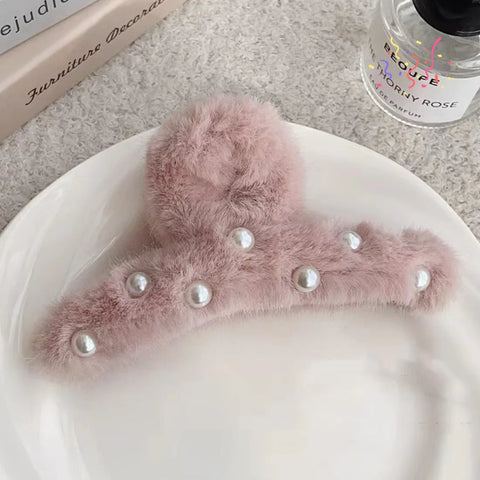 Cute pearl plush grab clip back of head autumn and winter hair accessories hairpin sweet hair grab