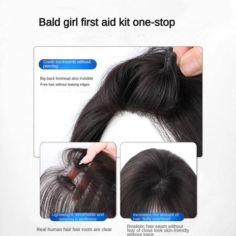 Ultra-Thin Mesh Hair Toppers 7x11cm Clip-In Fringe Bangs Hairpiece for Women Fluffy Real Hair Increase Volume Cover White Hair