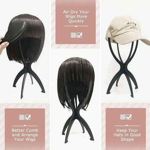1pcs Black/Pink Color Collapsible Wig Stand Plastic Wig Holder Portable Folding For Styling Display Women Wig