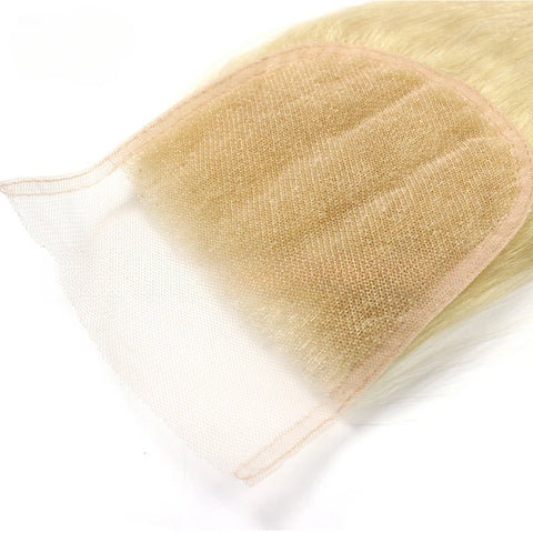 10-22 Inch 613 Blonde Straight Human Hair Lace Closure 4x4 Transparent Lace 150% Density Full End Brazilian Virgin Hair