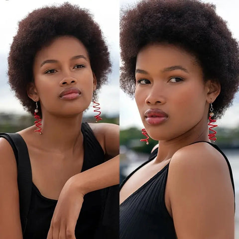 #4 Brown Afro Curly Bob Human Hair Wigs With Bangs For Women Remy Brazilian Kinky Curly Wigs No Lace Full Machine Made Wig