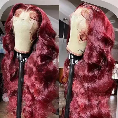 40 42 Inch 99J Burgundy Hd Lace Frontal Wig 13X6 200 Density Brazilian Body Wave Human Hair Wig Red Colored Hd Lace Front Wigs