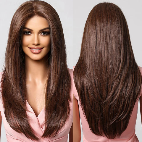 Long Straight Afro 13*6  Transparent Lace Frontal Synthetic Wigs Preplucked Brown Blonde Highlight Mixed Wig for Black Women Wig