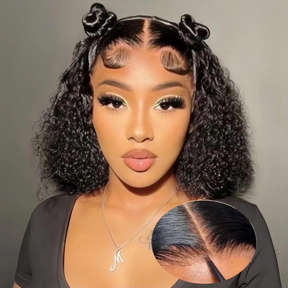 Short Bob Glueless Deep Wave Human Hair Wigs 100% Real Human Hair 5x5 Lace Front Wig 180 Density Pre Plucked Brazilian Hair Wigs