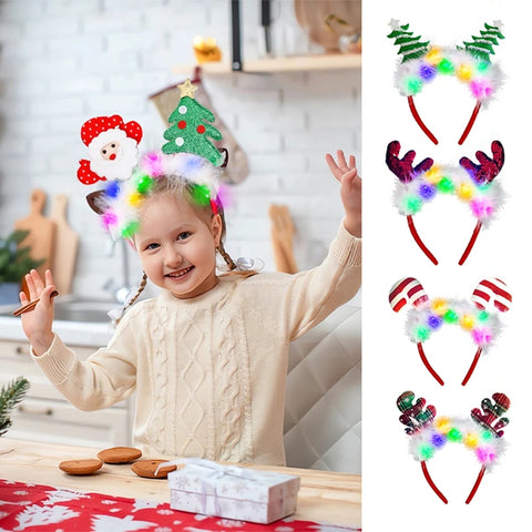 2025 Led Christmas Antler Headband Xmas Tree Hair Band with LED Lights Cosplay Headbands Party Christmas Hair Accessories