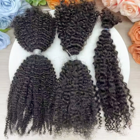 4A 4B 4C Afro Kinky Curly Virgin Human Hair 16Inch Brazilian Human Hair Extensions Weave Bundles No Weft Weaving for Black Women