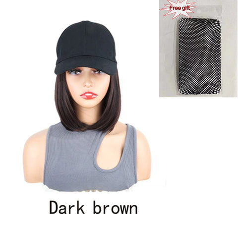 H&STAR Synthetic Short Straight Wig Heat Resistant Fiber Stylish Girls' Baseball Hat Wig with Natural  Hair Peaked Cap