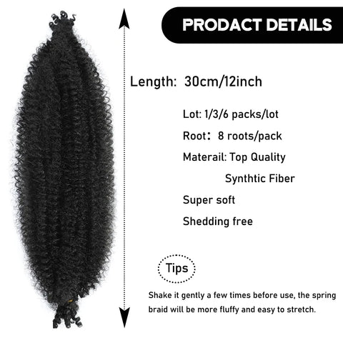 1/3/6 Packs Pre-Separated Springy Afro Twist Hair 12 Inch Synthetic Marley Twist Braiding Hair for Black Women