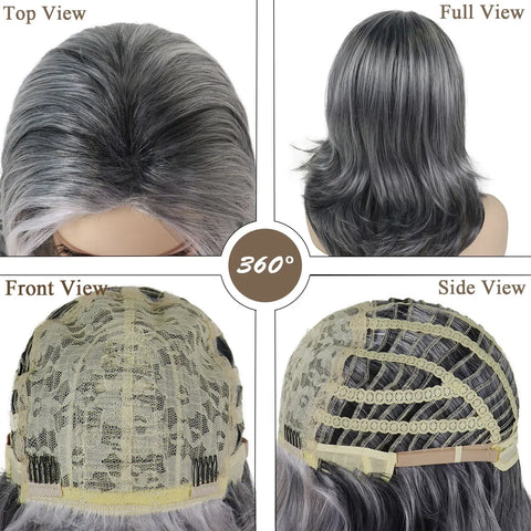 Synthetic Female Wigs Mix Grey Long Layered Wig Natural Silver Gray Wigs Women Salt and Pepper Hair Replacement Carnival Costume