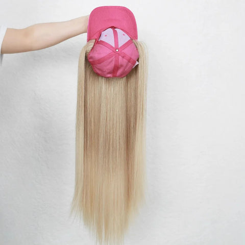 Baseball Cap with Hair Extensions Synthetic 22inch Straight Hairstyle Adjustable Wig Hat Attached Hairpiece for Woman Girl