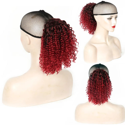 Synthetic Drawstring Curly Ponytail Extension for African Women Short Afro Kinky Ponytail Extension