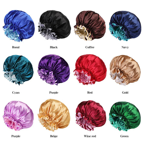 Women Satin Solid Sleeping Hat Night Sleep Cap Bathroom Accessories For Women Shower Caps Waterproof Sleeping Hair Bonnets Cap