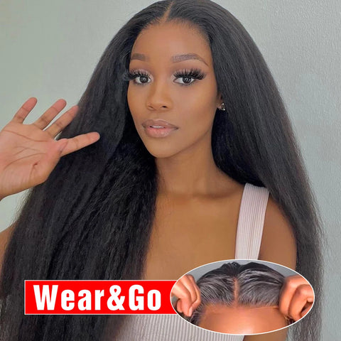 Yaki Kinky Straight Glueless Wigs Human Hair Ready To Wear Preplucked 4C Edges 13x6 HD Lace Frontal Wig Human Hair For Women 200