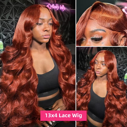 Reddish Brown 13x4 Hd Lace Front Wigs Human Hair Pre Plucked 180% Density Body Wave Red Colored Lace Frontal Human Hair Wigs