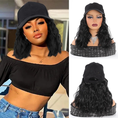 LUPU Synthetic Hat Wig for Women Wig Cap with Curly Hair Extensions Hat with Hair Wave Adjustable Baseball Hat Wigs