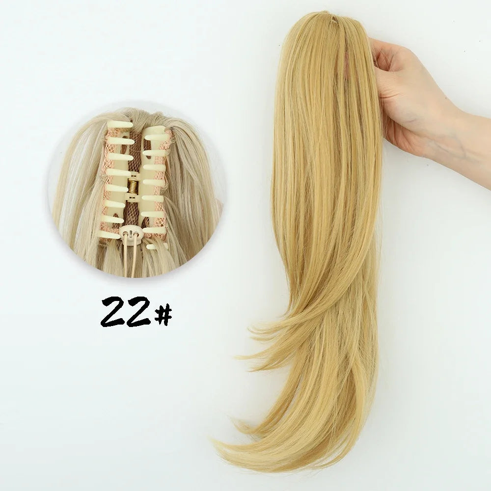 Synthetic Claw Clip Ponytail 18Inch Long Wavy Black Brown Heat Resistant Type Layered Horse Tail  Hair Extension
