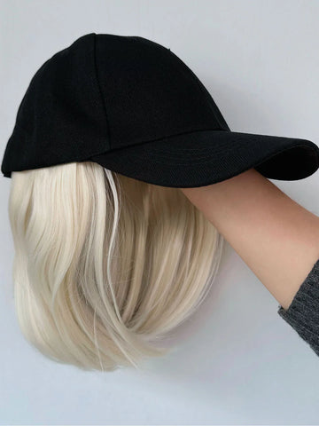 Hat Wigs Synthetic Short Bob Straight Wig With Black Baseball Cap Adjustable Hat Wigs Straight Hair Extensions For Women Fashion