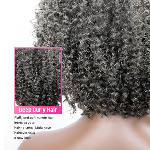 Salt And Pepper Wigs Human Hair 13x4 Grey Lace Front Wig Human Hair Pre Plucked Hairline Deep Curly Salt and Pepper Bog Wig