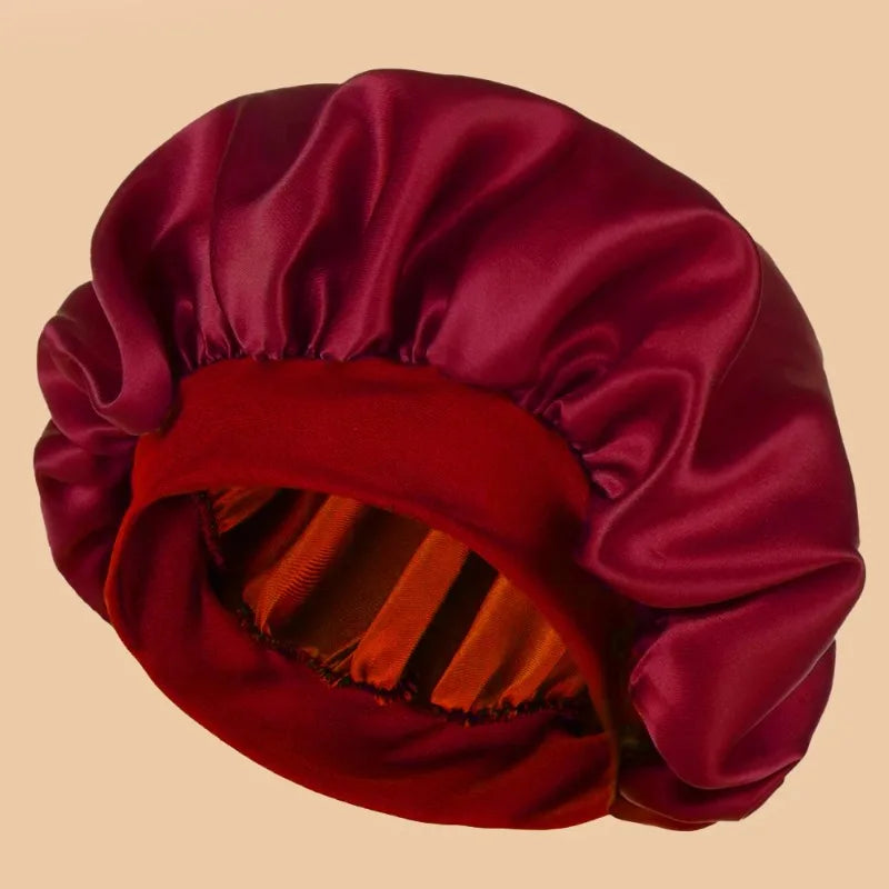 1pc Women's Solid Color Satin Wide-Brimmed Shower Cap, Suitable for Daily Use Silk Bonnet Satin Bonnet Shower Cap