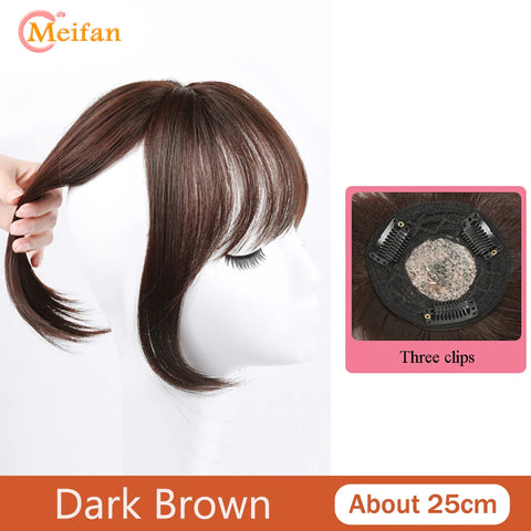 MEIFAN Synthetic Middle Part Topper Hairpiece with Bangs Clip-In Bangs Extension Natural Invisible Clourse Hairpiece for Women