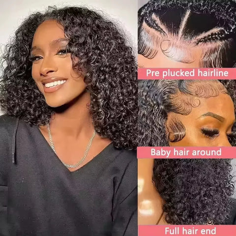 250% Density 13x4 Short Bob Curly Brazilian Real Hair HD Transparent Lace 13x6 Lace Frontal Wigs 100% Human Hair For Women