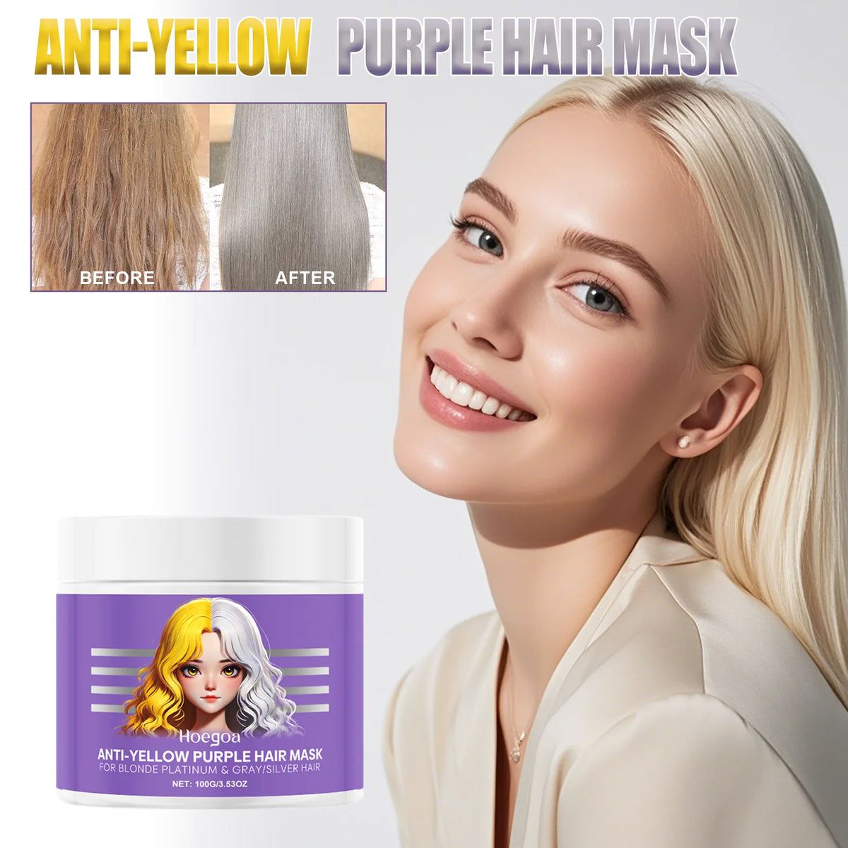 Violet Toning Hair Mask Deep Conditioning Purple Hair Mask Color Care Neutralize Brassiness Smooth & Shine Repair Damaged Hair